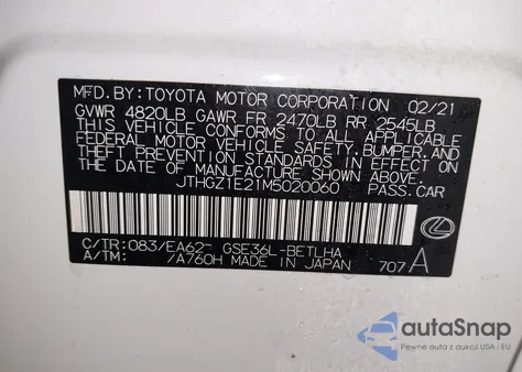 2021 Lexus Is 350 F Sport из США, поврежденный, VIN JTHGZ1E21M5020060